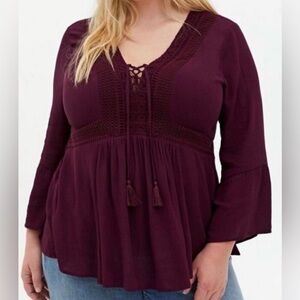 Torrid Deep Purple Lace-Up Blouse